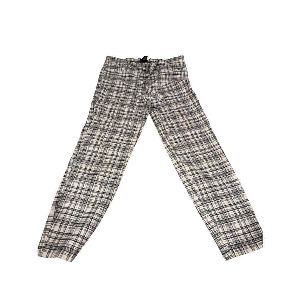 SOHO Apparel Ltd Black White Plaid Pull On Tie Waist‎ Pants Large 68598926